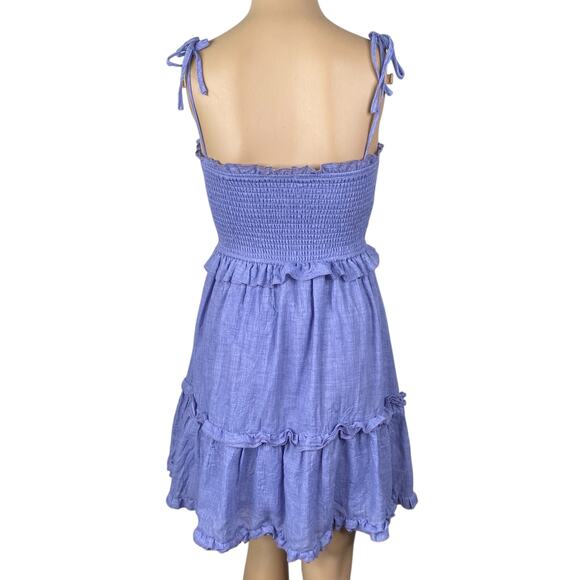 Periwinkle Blue Smocked Tiered Ruffle Babydoll Romantic Sundress SZ S - Picture 7 of 8